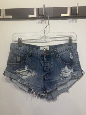 One Teaspoon Denim Distressed Blue Women's Denim Shorts